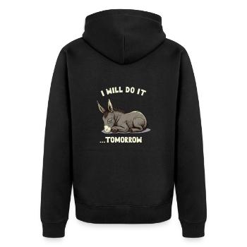 I will do it ...Tomorrow Sleepy Donkey - Unisex Premium Bio Zip Hoodie - Schwarz - Hinten - Nico (187cm)