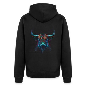 Schottisches Hochlandrind Porträt - Unisex Premium Bio Zip Hoodie - Schwarz - Hinten - Nico (187cm)