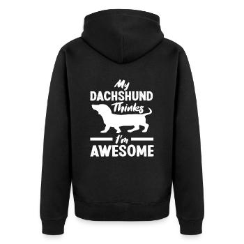 Stolzer Dackelbesitzer - Unisex Premium Bio Zip Hoodie - Schwarz - Hinten - Nico (187cm)