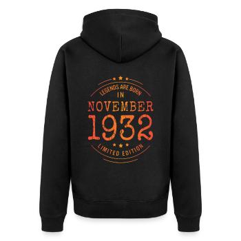 Anniversaire Novembre 1932 Edition Limitée Millésime - Veste à capuche bio Premium Unisexe - noir - Dos - Nico (187cm)