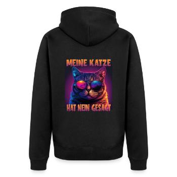 Katzenliebhaber Design Katzenmama Meine Katze hat - Unisex Premium Bio Zip Hoodie - Schwarz - Hinten - Nico (187cm)