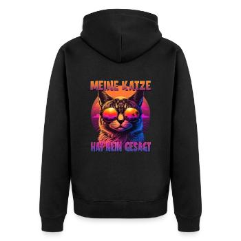 Katzenliebhaber Design Katzenmama Meine Katze hat - Unisex Premium Bio Zip Hoodie - Schwarz - Hinten - Nico (187cm)