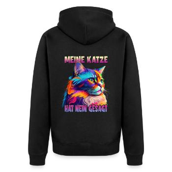 Katzenliebhaber Design Katzenmama Meine Katze hat - Unisex Premium Bio Zip Hoodie - Schwarz - Hinten - Nico (187cm)