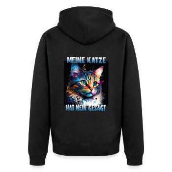Katzenliebhaber Design Katzenmama Meine Katze hat - Unisex Premium Bio Zip Hoodie - Schwarz - Hinten - Nico (187cm)