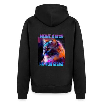 Katzenliebhaber Design Katzenmama Meine Katze hat - Unisex Premium Bio Zip Hoodie - Schwarz - Hinten - Nico (187cm)
