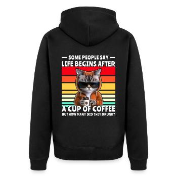 Retro Katze Kaffee - Unisex Premium Bio Zip Hoodie - Schwarz - Hinten - Nico (187cm)