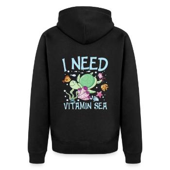 I Need Vitamin Sea für Schildkrötenliebhaber - Unisex Premium Bio Zip Hoodie - Schwarz - Hinten - Nico (187cm)