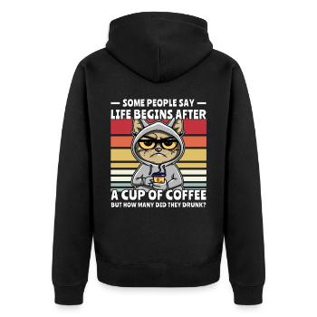 Retro Katze Kaffee - Unisex Premium Bio Zip Hoodie - Schwarz - Hinten - Nico (187cm)
