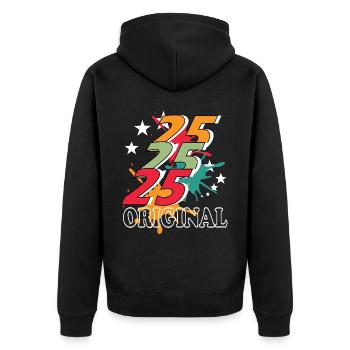 25 Jahre alt, Geburtsspruch - Unisex Premium Bio Zip Hoodie - Schwarz - Hinten - Nico (187cm)