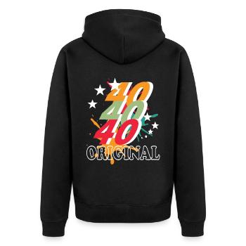 40 Jahre alt, Geburtsspruch - Unisex Premium Bio Zip Hoodie - Schwarz - Hinten - Nico (187cm)