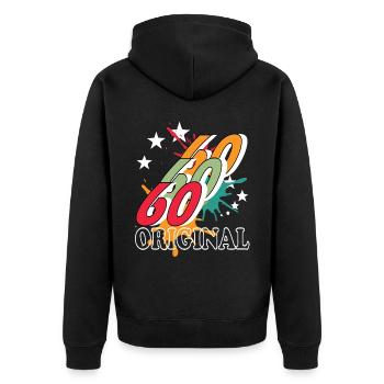 60 Jahre alt, Geburtsspruch - Unisex Premium Bio Zip Hoodie - Schwarz - Hinten - Nico (187cm)