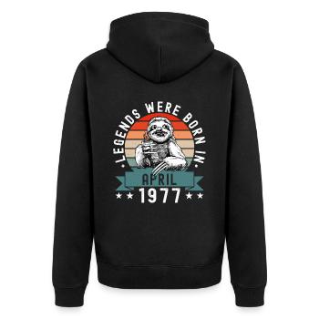 Les légendes sont nées en avril 1977 paresseux défectueux - Veste à capuche bio Premium Unisexe - noir - Dos - Nico (187cm)