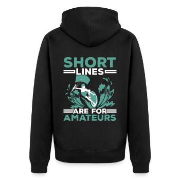 Kurze Leinen sind für Amateure Kitesurfen - Unisex Premium Bio Zip Hoodie - Schwarz - Hinten - Nico (187cm)