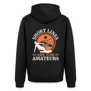 Kurze Leinen sind für Amateure Kitesurfen - Unisex Premium Bio Zip Hoodie - Schwarz - Hinten - Nico (187cm)