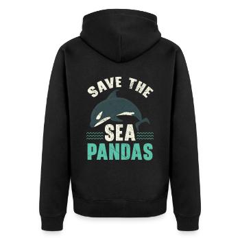 Rettet das Meer Pandas Orca Wal Meeresbiologe - Unisex Premium Bio Zip Hoodie - Schwarz - Hinten - Nico (187cm)