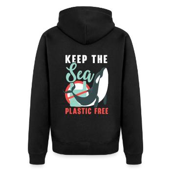 Halten Sie das Meer plastikfrei Orca Wal Tier - Unisex Premium Bio Zip Hoodie - Schwarz - Hinten - Nico (187cm)