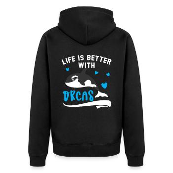 Das Leben ist besser mit Orcas Orca Wal Tierliebhaber - Unisex Premium Bio Zip Hoodie - Schwarz - Hinten - Nico (187cm)