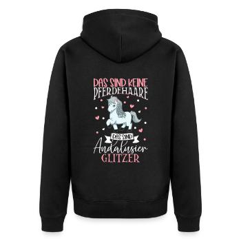 Andalusier Glitzer - Das sind keine Pferdehaare - Unisex Premium Bio Zip Hoodie - Schwarz - Hinten - Nico (187cm)
