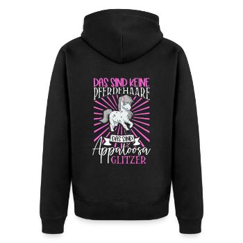Appaloosa Glitzer - Das sind keine Pferdehaare - Unisex Premium Bio Zip Hoodie - Schwarz - Hinten - Nico (187cm)
