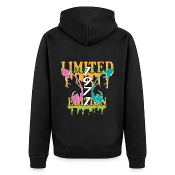 1971 Jahrgang vintage Geburtstag Spruch Idee - Unisex Premium Bio Zip Hoodie - Schwarz - Hinten - Nico (187cm)