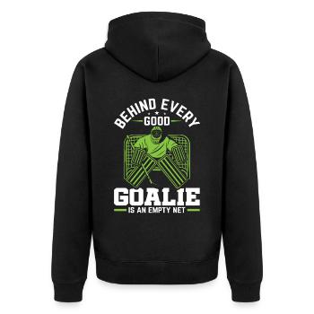 Eishockey Tormann Goalie , Eis Hockey - Unisex Premium Bio Zip Hoodie - Schwarz - Hinten - Nico (187cm)