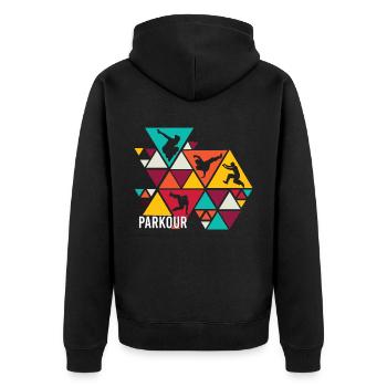 Parkour, Freerunning, Street Workout, Acrobatic - Unisex Premium Bio Zip Hoodie - Schwarz - Hinten - Nico (187cm)