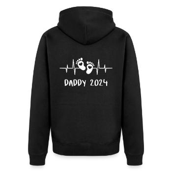 Daddy 2024 Herzschlag - Das Daddy Papa Vatertag - Unisex Premium Bio Zip Hoodie - Schwarz - Hinten - Nico (187cm)