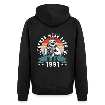 Legends Were Born In April 1991 Faultier Sloth - Unisex Premium Organic Zip Hoodie - black - Back - Nico (187cm)