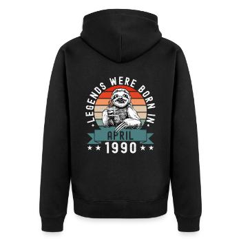 Legends Were Born In April 1990 Faultier Sloth - Unisex Premium Organic Zip Hoodie - black - Back - Nico (187cm)