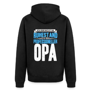 Ich bin nicht im Ruhestand ich bin professioneller - Unisex Premium Bio Zip Hoodie - Schwarz - Hinten - Nico (187cm)
