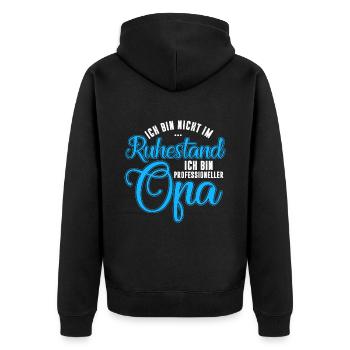 Ich bin nicht im Ruhestand ich bin professioneller - Unisex Premium Bio Zip Hoodie - Schwarz - Hinten - Nico (187cm)