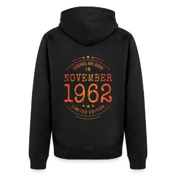Anniversaire Novembre 1962 Edition Limitée Millésime - Veste à capuche bio Premium Unisexe - noir - Dos - Nico (187cm)