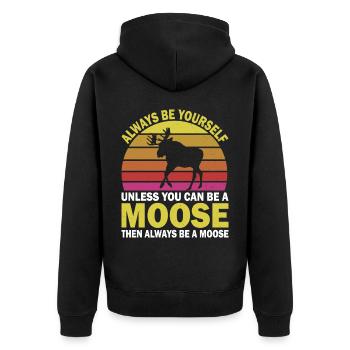 Funny Elk Deer Clothing - Unisex Premium Organic Zip Hoodie - black - Back - Nico (187cm)