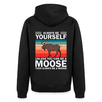 Funny Elk Deer Clothing - Unisex Premium Organic Zip Hoodie - black - Back - Nico (187cm)