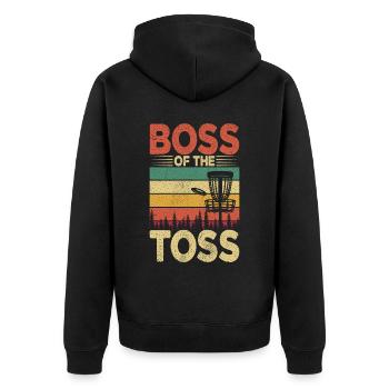 Lustiges Disc Golf & Ultimate Frisbee Spieler - Unisex Premium Bio Zip Hoodie - Schwarz - Hinten - Nico (187cm)