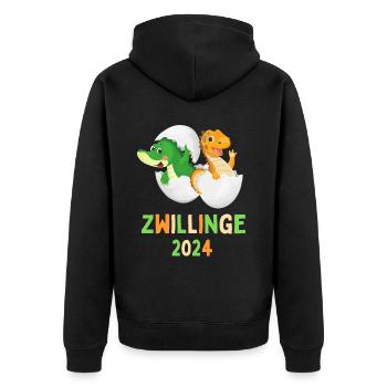 Zwillinge 2024 - Dino Geschwister Dinos Zwillings - Unisex Premium Bio Zip Hoodie - Schwarz - Hinten - Nico (187cm)