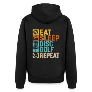 Lustiges Disc Golf & Ultimate Frisbee Spieler - Unisex Premium Bio Zip Hoodie - Schwarz - Hinten - Nico (187cm)