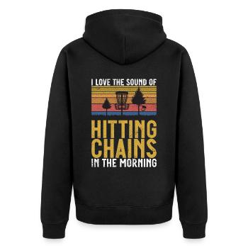 Lustiges Disc Golf & Ultimate Frisbee Spieler - Unisex Premium Bio Zip Hoodie - Schwarz - Hinten - Nico (187cm)