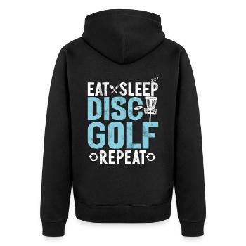 Lustiges Disc Golf & Ultimate Frisbee Spieler - Unisex Premium Bio Zip Hoodie - Schwarz - Hinten - Nico (187cm)
