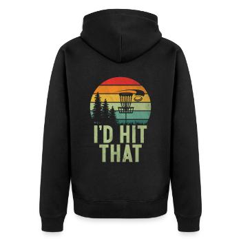 Lustiges Disc Golf & Ultimate Frisbee Spieler - Unisex Premium Bio Zip Hoodie - Schwarz - Hinten - Nico (187cm)