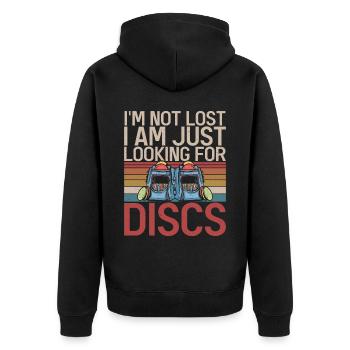 Lustiges Disc Golf & Ultimate Frisbee Spieler - Unisex Premium Bio Zip Hoodie - Schwarz - Hinten - Nico (187cm)