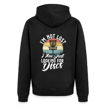 Lustiges Disc Golf & Ultimate Frisbee Spieler - Unisex Premium Bio Zip Hoodie - Schwarz - Hinten - Nico (187cm)