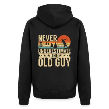Lustiges Disc Golf & Ultimate Frisbee Spieler - Unisex Premium Bio Zip Hoodie - Schwarz - Hinten - Nico (187cm)