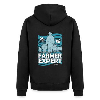 Farmer Expert - Unisex Premium Bio Zip Hoodie - Schwarz - Hinten - Nico (187cm)