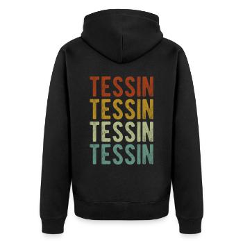 Tessin Stadt Retro Vintage - Unisex Premium Bio Zip Hoodie - Schwarz - Hinten - Nico (187cm)