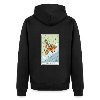 Pizza Tarot Card "The Slice" for a - Unisex Premium Organic Zip Hoodie - black - Back - Nico (187cm)