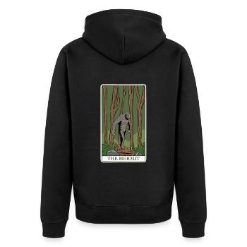 Bigfoot Tarotkarte "Der Einsiedler" für einen - Unisex Premium Bio Zip Hoodie - Schwarz - Hinten - Nico (187cm)