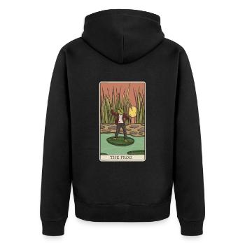 Cottagecore Frog Tarot Card "The Frog" for - Unisex Premium Organic Zip Hoodie - black - Back - Nico (187cm)