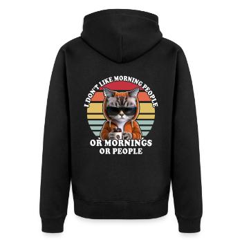 Cat drinks coffee Morning grouch - Unisex Premium Organic Zip Hoodie - black - Back - Nico (187cm)