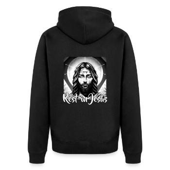 Citations chrétiennes Dessins reposent en Jésus Chrétiens - Veste à capuche bio Premium Unisexe - noir - Dos - Nico (187cm)